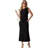 imageGRECERELLE Women Summer 2 Piece Sets Round Neck WrinkleFree Top amp Elastic Waist Midi Fishtail Skirt with PocketsXS3XLBlack