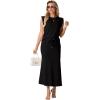 imageGRECERELLE Women Summer 2 Piece Sets Round Neck WrinkleFree Top amp Elastic Waist Midi Fishtail Skirt with PocketsXS3XLBlack
