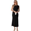 imageGRECERELLE Women Summer 2 Piece Sets Round Neck WrinkleFree Top amp Elastic Waist Midi Fishtail Skirt with PocketsXS3XLBlack