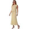 imageGRECERELLE Women Summer 2 Piece Sets Round Neck WrinkleFree Top amp Elastic Waist Midi Fishtail Skirt with PocketsXS3XLButter Yellow