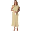 imageGRECERELLE Women Summer 2 Piece Sets Round Neck WrinkleFree Top amp Elastic Waist Midi Fishtail Skirt with PocketsXS3XLButter Yellow