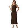 imageGRECERELLE Women Summer 2 Piece Sets Round Neck WrinkleFree Top amp Elastic Waist Midi Fishtail Skirt with PocketsXS3XLDark Coffee