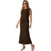 imageGRECERELLE Women Summer 2 Piece Sets Round Neck WrinkleFree Top amp Elastic Waist Midi Fishtail Skirt with PocketsXS3XLDark Coffee