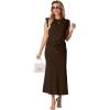 imageGRECERELLE Women Summer 2 Piece Sets Round Neck WrinkleFree Top amp Elastic Waist Midi Fishtail Skirt with PocketsXS3XLDark Coffee