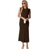 imageGRECERELLE Women Summer 2 Piece Sets Round Neck WrinkleFree Top amp Elastic Waist Midi Fishtail Skirt with PocketsXS3XLDark Coffee