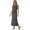 imageGRECERELLE Women Summer 2 Piece Sets Round Neck WrinkleFree Top amp Elastic Waist Midi Fishtail Skirt with PocketsXS3XLDark Gray