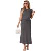 imageGRECERELLE Women Summer 2 Piece Sets Round Neck WrinkleFree Top amp Elastic Waist Midi Fishtail Skirt with PocketsXS3XLDark Gray