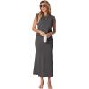 imageGRECERELLE Women Summer 2 Piece Sets Round Neck WrinkleFree Top amp Elastic Waist Midi Fishtail Skirt with PocketsXS3XLDark Gray