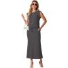 imageGRECERELLE Women Summer 2 Piece Sets Round Neck WrinkleFree Top amp Elastic Waist Midi Fishtail Skirt with PocketsXS3XLDark Gray