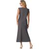 imageGRECERELLE Women Summer 2 Piece Sets Round Neck WrinkleFree Top amp Elastic Waist Midi Fishtail Skirt with PocketsXS3XLDark Gray