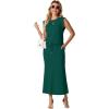 imageGRECERELLE Women Summer 2 Piece Sets Round Neck WrinkleFree Top amp Elastic Waist Midi Fishtail Skirt with PocketsXS3XLDark Green