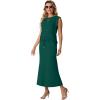imageGRECERELLE Women Summer 2 Piece Sets Round Neck WrinkleFree Top amp Elastic Waist Midi Fishtail Skirt with PocketsXS3XLDark Green