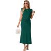 imageGRECERELLE Women Summer 2 Piece Sets Round Neck WrinkleFree Top amp Elastic Waist Midi Fishtail Skirt with PocketsXS3XLDark Green