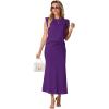 imageGRECERELLE Women Summer 2 Piece Sets Round Neck WrinkleFree Top amp Elastic Waist Midi Fishtail Skirt with PocketsXS3XLDark Purple