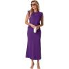 imageGRECERELLE Women Summer 2 Piece Sets Round Neck WrinkleFree Top amp Elastic Waist Midi Fishtail Skirt with PocketsXS3XLDark Purple