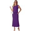 imageGRECERELLE Women Summer 2 Piece Sets Round Neck WrinkleFree Top amp Elastic Waist Midi Fishtail Skirt with PocketsXS3XLDark Purple