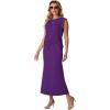 imageGRECERELLE Women Summer 2 Piece Sets Round Neck WrinkleFree Top amp Elastic Waist Midi Fishtail Skirt with PocketsXS3XLDark Purple