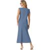 imageGRECERELLE Women Summer 2 Piece Sets Round Neck WrinkleFree Top amp Elastic Waist Midi Fishtail Skirt with PocketsXS3XLDenim Blue