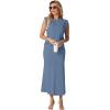 imageGRECERELLE Women Summer 2 Piece Sets Round Neck WrinkleFree Top amp Elastic Waist Midi Fishtail Skirt with PocketsXS3XLDenim Blue