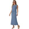 imageGRECERELLE Women Summer 2 Piece Sets Round Neck WrinkleFree Top amp Elastic Waist Midi Fishtail Skirt with PocketsXS3XLDenim Blue