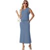 imageGRECERELLE Women Summer 2 Piece Sets Round Neck WrinkleFree Top amp Elastic Waist Midi Fishtail Skirt with PocketsXS3XLDenim Blue