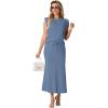 imageGRECERELLE Women Summer 2 Piece Sets Round Neck WrinkleFree Top amp Elastic Waist Midi Fishtail Skirt with PocketsXS3XLDenim Blue