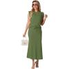 imageGRECERELLE Women Summer 2 Piece Sets Round Neck WrinkleFree Top amp Elastic Waist Midi Fishtail Skirt with PocketsXS3XLDill Green