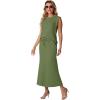 imageGRECERELLE Women Summer 2 Piece Sets Round Neck WrinkleFree Top amp Elastic Waist Midi Fishtail Skirt with PocketsXS3XLDill Green