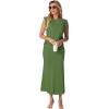 imageGRECERELLE Women Summer 2 Piece Sets Round Neck WrinkleFree Top amp Elastic Waist Midi Fishtail Skirt with PocketsXS3XLDill Green