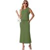 imageGRECERELLE Women Summer 2 Piece Sets Round Neck WrinkleFree Top amp Elastic Waist Midi Fishtail Skirt with PocketsXS3XLDill Green