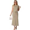 imageGRECERELLE Women Summer 2 Piece Sets Round Neck WrinkleFree Top amp Elastic Waist Midi Fishtail Skirt with PocketsXS3XLKhaki
