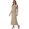 imageGRECERELLE Women Summer 2 Piece Sets Round Neck WrinkleFree Top amp Elastic Waist Midi Fishtail Skirt with PocketsXS3XLKhaki