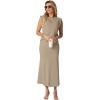 imageGRECERELLE Women Summer 2 Piece Sets Round Neck WrinkleFree Top amp Elastic Waist Midi Fishtail Skirt with PocketsXS3XLKhaki