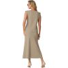 imageGRECERELLE Women Summer 2 Piece Sets Round Neck WrinkleFree Top amp Elastic Waist Midi Fishtail Skirt with PocketsXS3XLKhaki