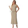 imageGRECERELLE Women Summer 2 Piece Sets Round Neck WrinkleFree Top amp Elastic Waist Midi Fishtail Skirt with PocketsXS3XLKhaki
