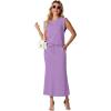 imageGRECERELLE Women Summer 2 Piece Sets Round Neck WrinkleFree Top amp Elastic Waist Midi Fishtail Skirt with PocketsXS3XLLilac