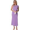 imageGRECERELLE Women Summer 2 Piece Sets Round Neck WrinkleFree Top amp Elastic Waist Midi Fishtail Skirt with PocketsXS3XLLilac