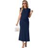 imageGRECERELLE Women Summer 2 Piece Sets Round Neck WrinkleFree Top amp Elastic Waist Midi Fishtail Skirt with PocketsXS3XLNavy Blue