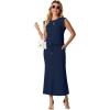imageGRECERELLE Women Summer 2 Piece Sets Round Neck WrinkleFree Top amp Elastic Waist Midi Fishtail Skirt with PocketsXS3XLNavy Blue