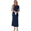 imageGRECERELLE Women Summer 2 Piece Sets Round Neck WrinkleFree Top amp Elastic Waist Midi Fishtail Skirt with PocketsXS3XLNavy Blue