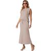 imageGRECERELLE Women Summer 2 Piece Sets Round Neck WrinkleFree Top amp Elastic Waist Midi Fishtail Skirt with PocketsXS3XLOatmeal