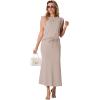 imageGRECERELLE Women Summer 2 Piece Sets Round Neck WrinkleFree Top amp Elastic Waist Midi Fishtail Skirt with PocketsXS3XLOatmeal