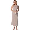 imageGRECERELLE Women Summer 2 Piece Sets Round Neck WrinkleFree Top amp Elastic Waist Midi Fishtail Skirt with PocketsXS3XLOatmeal