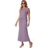 imageGRECERELLE Women Summer 2 Piece Sets Round Neck WrinkleFree Top amp Elastic Waist Midi Fishtail Skirt with PocketsXS3XLPurple