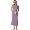 imageGRECERELLE Women Summer 2 Piece Sets Round Neck WrinkleFree Top amp Elastic Waist Midi Fishtail Skirt with PocketsXS3XLPurple
