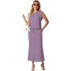 imageGRECERELLE Women Summer 2 Piece Sets Round Neck WrinkleFree Top amp Elastic Waist Midi Fishtail Skirt with PocketsXS3XLPurple