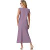 imageGRECERELLE Women Summer 2 Piece Sets Round Neck WrinkleFree Top amp Elastic Waist Midi Fishtail Skirt with PocketsXS3XLPurple