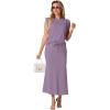 imageGRECERELLE Women Summer 2 Piece Sets Round Neck WrinkleFree Top amp Elastic Waist Midi Fishtail Skirt with PocketsXS3XLPurple