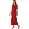 imageGRECERELLE Women Summer 2 Piece Sets Round Neck WrinkleFree Top amp Elastic Waist Midi Fishtail Skirt with PocketsXS3XLRed