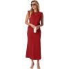 imageGRECERELLE Women Summer 2 Piece Sets Round Neck WrinkleFree Top amp Elastic Waist Midi Fishtail Skirt with PocketsXS3XLRed